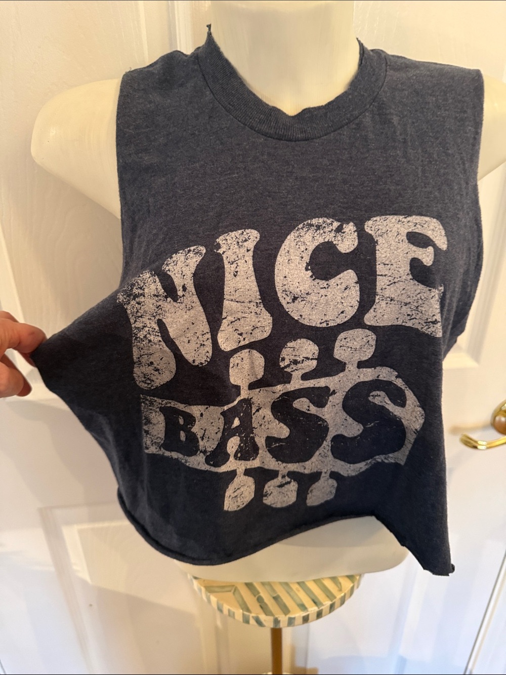 Nice Bass Graphic Crop Tank Top - Charcoal